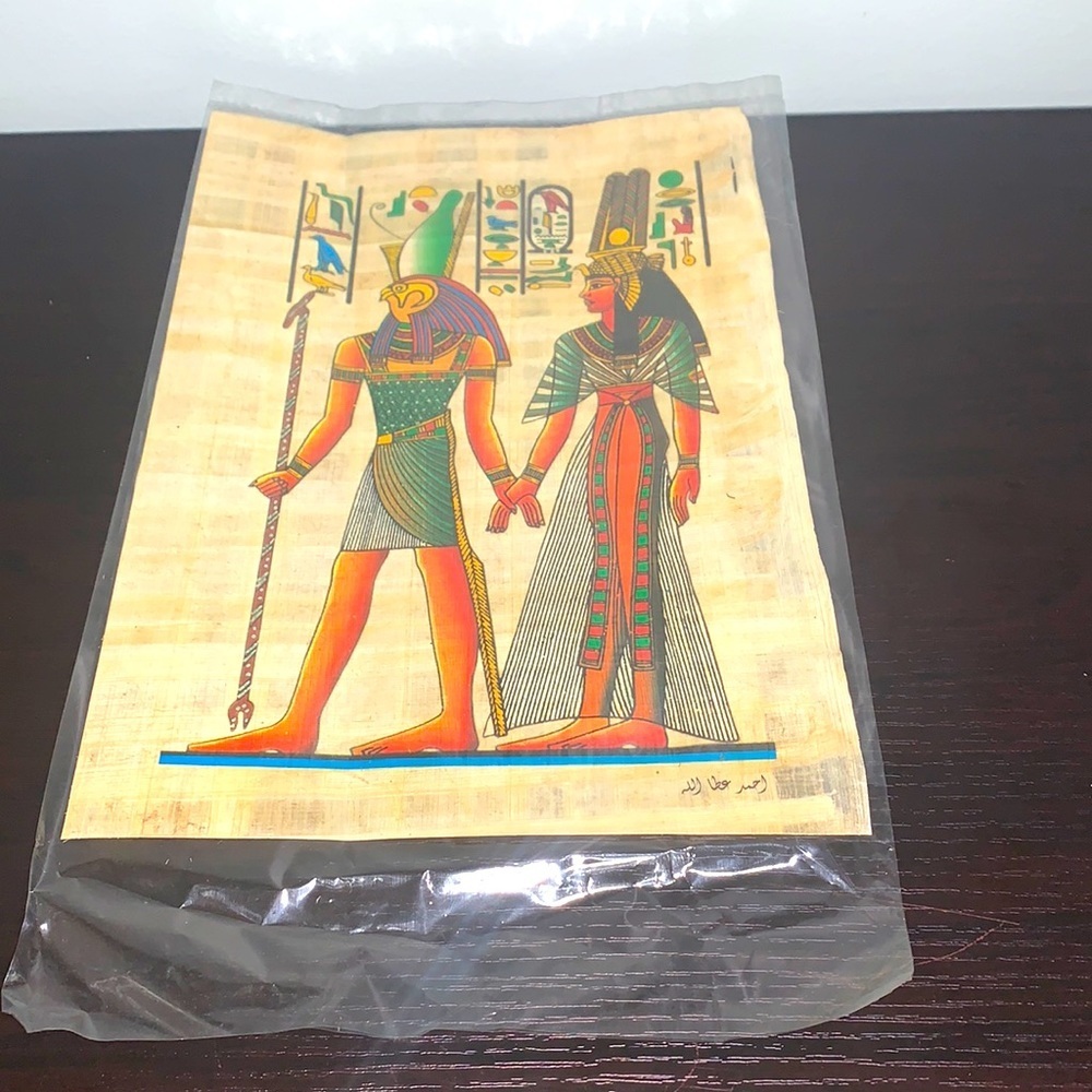 Egyptian Hand-Made Papyrus Horus and Nefertiti